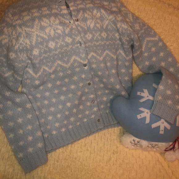 Just in SALE Evan Picone powder blue snowflake button up sweater - Picture 1 of 7